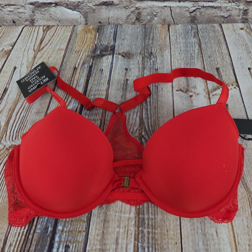 BeMe Bra Size 36C Lace Racer Back Red Bra NEW Underwire Adjustable Lightly Lined